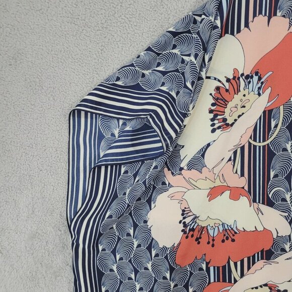 Max Studio Womens Floral Kimono Cardigan Medium Blue & Coral Chiffon - Picture 6 of 7